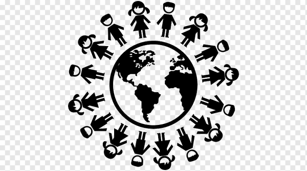 Силуэт людей вокруг земного шара