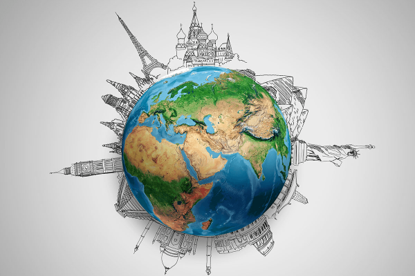 Земной шар с достопримечательностями