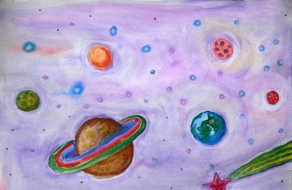 Детские рисунки на тему космос