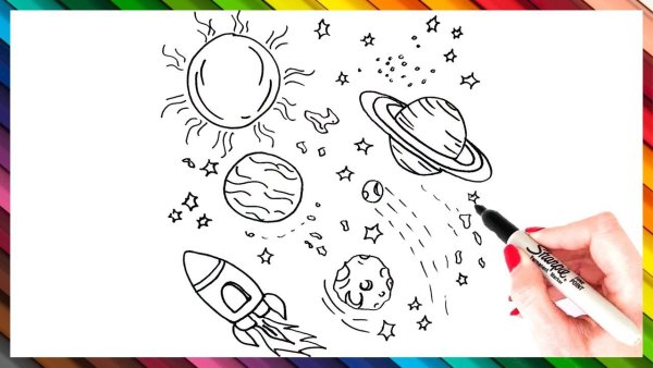 Рисунок на тему космос черно-белый