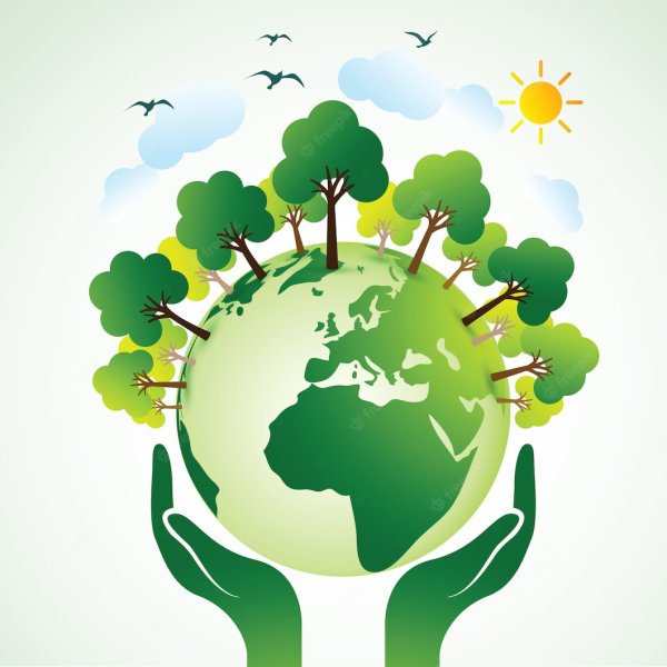 Руки держат планету с деревьями