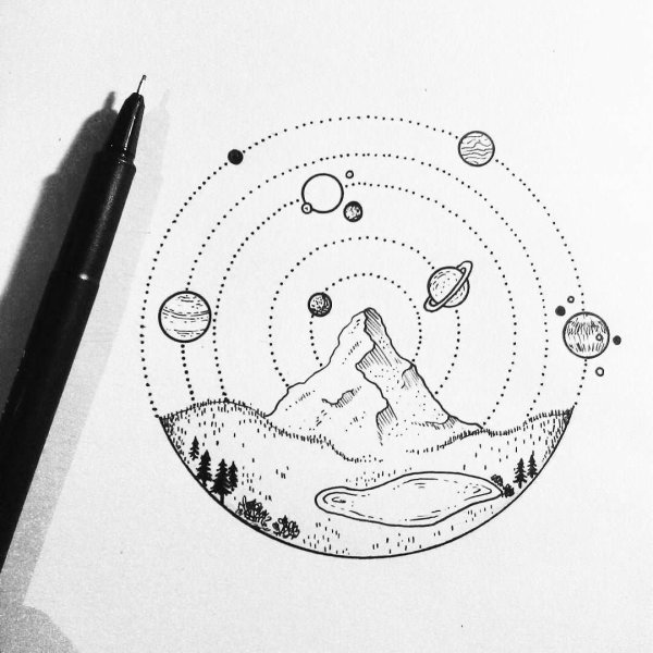 Рисунки чёрной ручкой