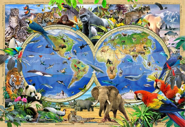Пазл Ravensburger карта мира с животными