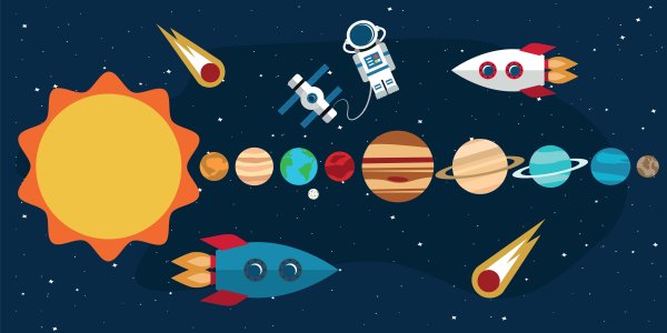 Солнечная система с ракетой