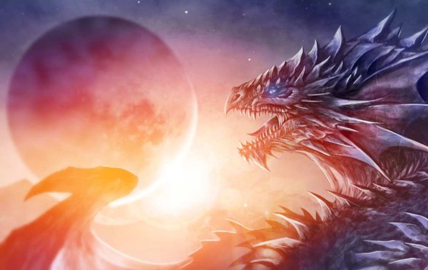 Арт солнечное затмение и дракон