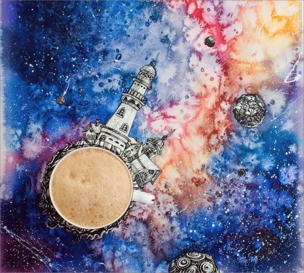 Космос иллюстрации акварелью