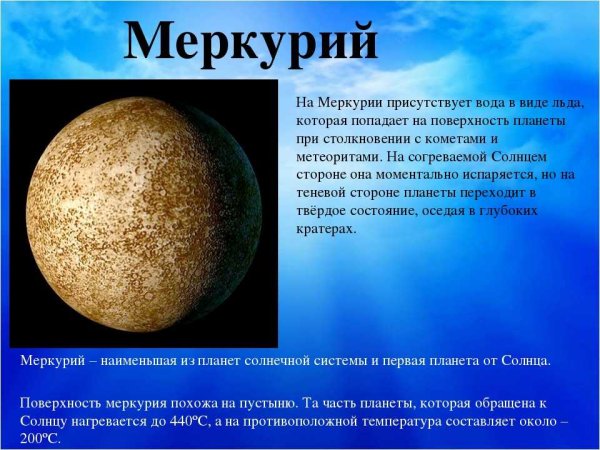 Меркурий Планета солнечной системы