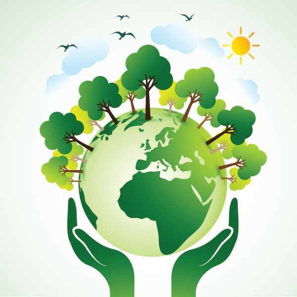 Руки держат планету с деревьями