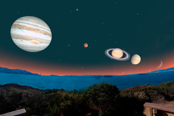 Юпитер и Сатурн с земли парад планет