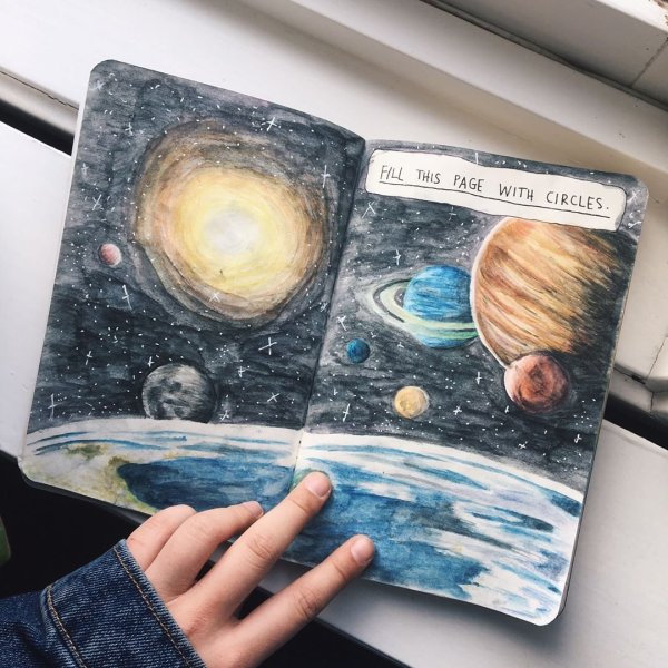 Рисунки в скетчбуке космос