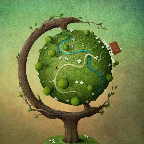 Дерево на глобусе арт