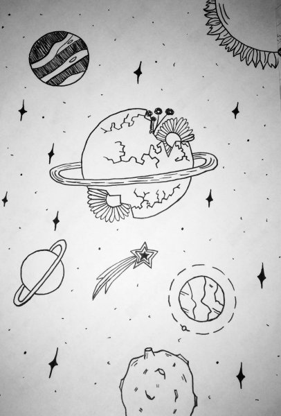 Космос рисунок карандашом