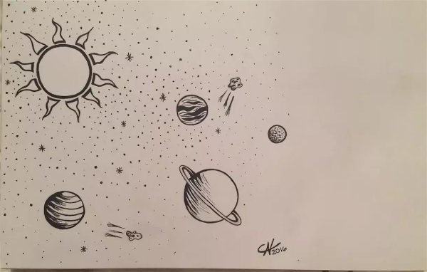 Космос рисунок карандашом