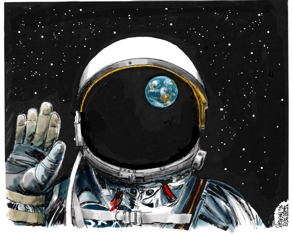 Космонавт в скафандре в космосе