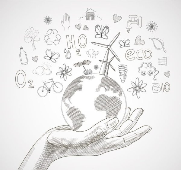 Земля и руки карандашом