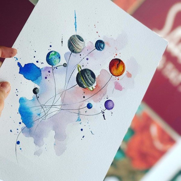 Космос акварель эскиз