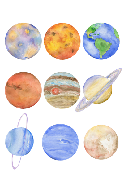 Планеты солнечной системы акварелью