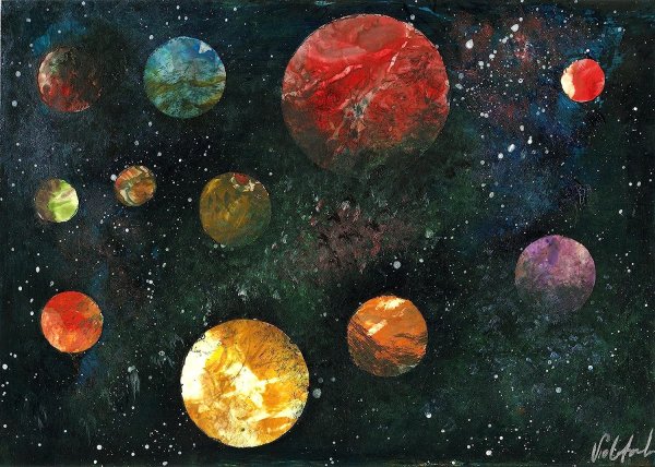 Космос планеты акрилом
