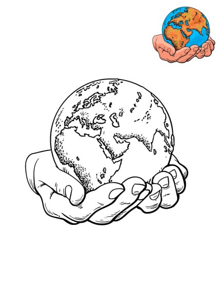 Планета в руках раскраска