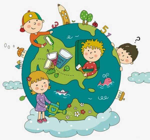 Дети на фоне земного шара