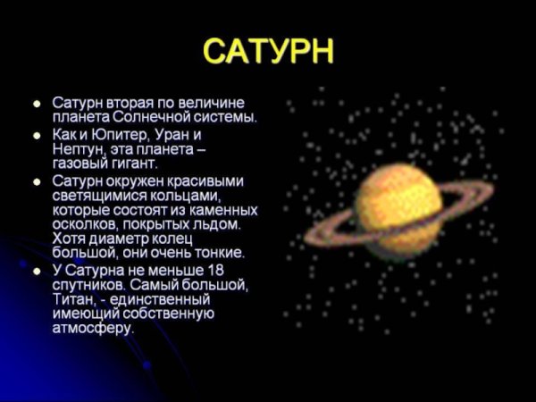 Планеты солнечной системы для детей краткое описание Сатурн