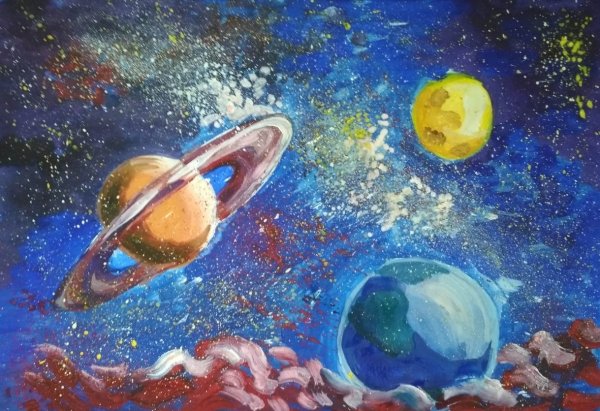Космос планеты гуашью