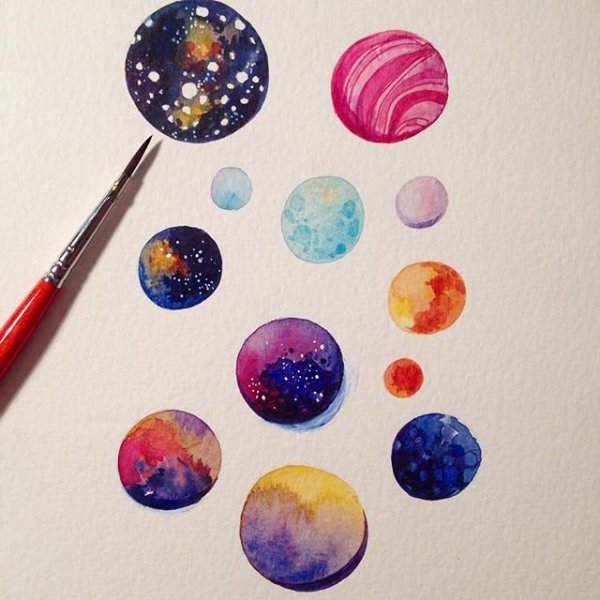 Космос планеты акварель