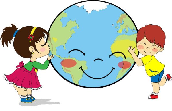 Дети обнимают планету земля