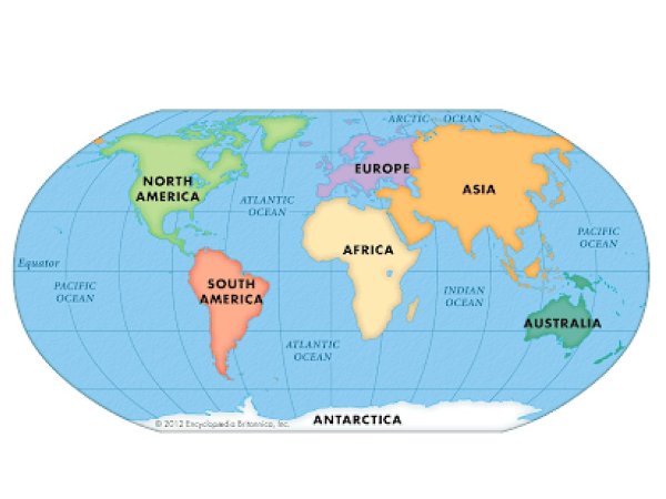 Название материков и океанов