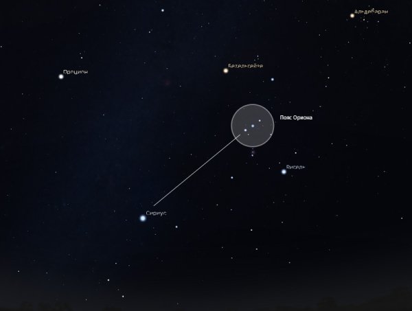 Сириус и три звезды пояса Ориона