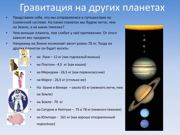 Сила притяжения на других планетах