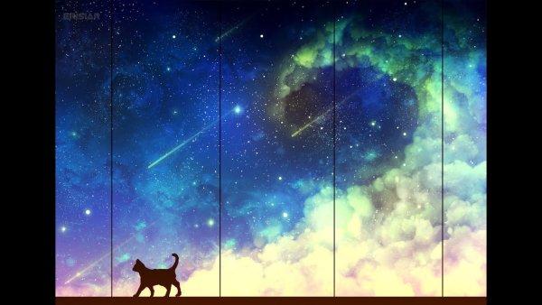Рисунки для ЛД кошка на окне на фоне космического неба