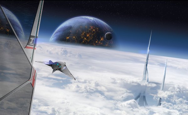 Космический корабль в небе