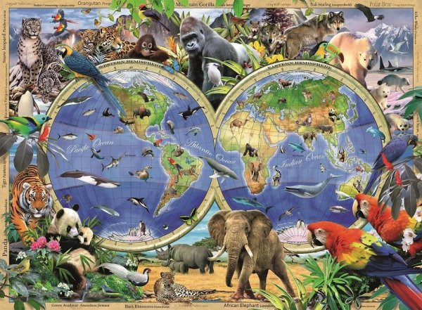 Пазл Ravensburger карта мира с животными