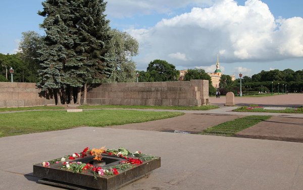 Сверху вечный огонь на Марсовом поле в Санкт-Петербурге сверху