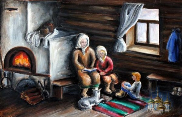 Бабушка в русской избе