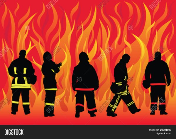Силуэты пожарных на пожаре