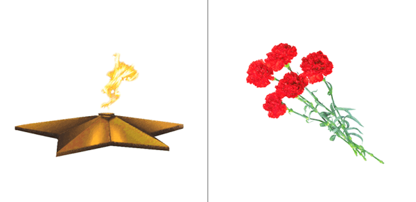 Вечный огонь и гвоздики на прозрачном фоне