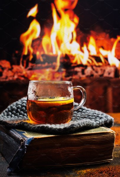 Зима камин горячий чай