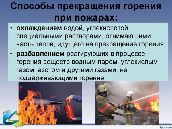 Способы прекращения горения при пожаре