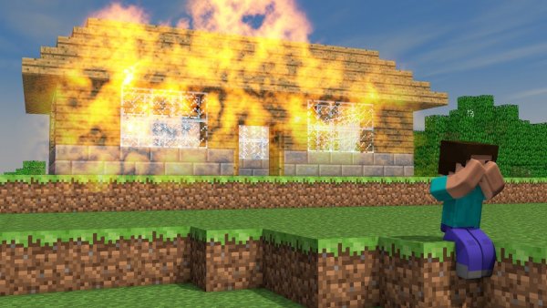 Горит дом в МАЙНКРАФТЕ