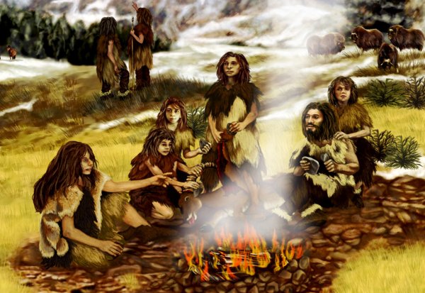 Древние люди первобытные у костра