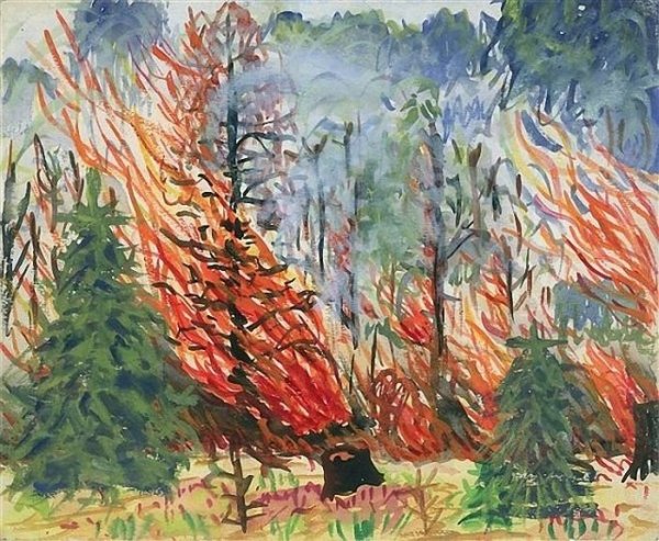 Пожар в лесу рисунок