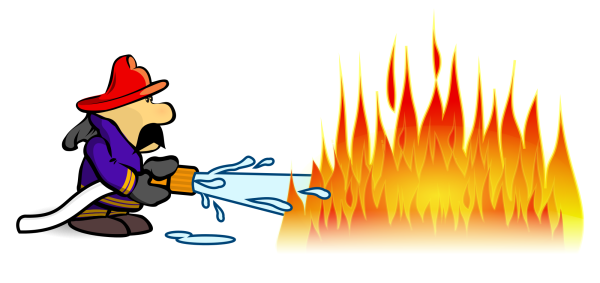 Тушение пожара на белом фоне