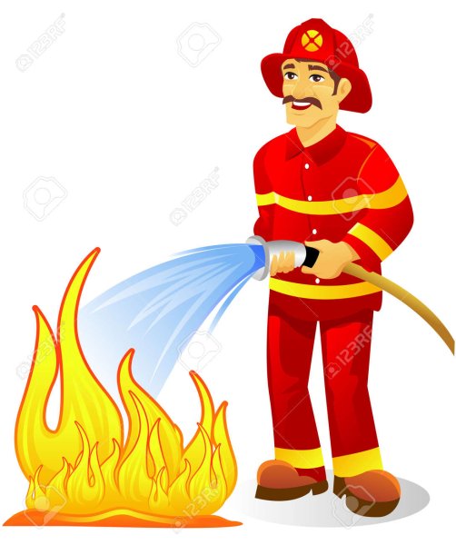 Пожарный тушит огонь для детей