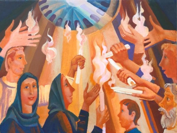 Схождение Благодатного огня в Иерусалиме живопись