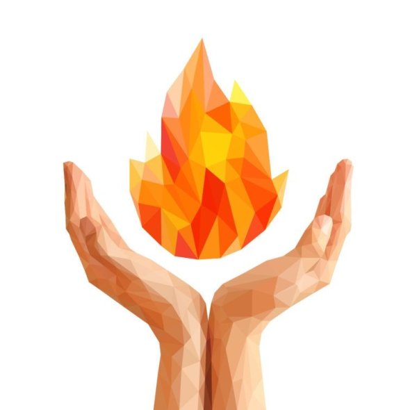 Огонь в руке на белом фоне