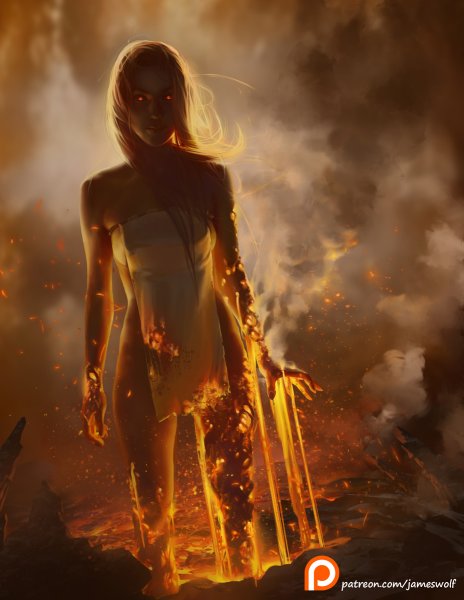 Женщина-дракон в огне