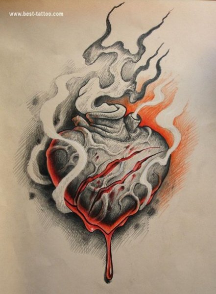 Тату сердце в огне