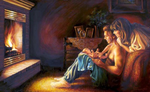 Мужчина и женщина у камина